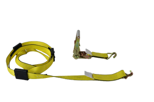 2" x 11' Yellow Tecnic Ratchet 3 Point Wheel Strap with 3 Rubber Tread Grabs (Wire Hook)