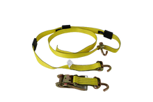 Load image into Gallery viewer, 8 Pack of 2&quot; x 11&#39; Yellow TECNIC Webbing Ratchet 3 Point Wheel Straps with Swivel-J Hooks and Rubber Tread Grabs
