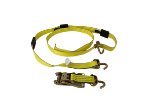 8 Pack of 2" x 11' Yellow TECNIC Webbing Ratchet 3 Point Wheel Straps with Swivel-J Hooks and Rubber Tread Grabs