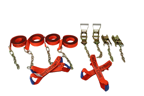 8 Point Heavy Duty Orange TECNIC 18 ft Strap Kit for Rollback/Flatbed Tie Downs with 12