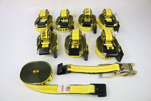 8 Pack Professional Grade BIG YELLOW 2" x 27' Ratchet Strap with Flat Hooks - 3333lb WLL
