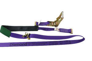 2" x 11' DIAMOND WEAVE 3 POINT Wheel Strap With 2' Low Profile Grip Sleeve and Ratchet (E-TRACK FITTING)
