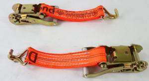 2" Ratchet with Orange Diamond Weave Webbing and Double J Wire Hook | Pack of 2