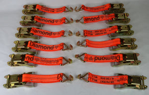 2" Ratchet with Orange Diamond Weave Webbing and Double J Wire Hook | Pack of 12