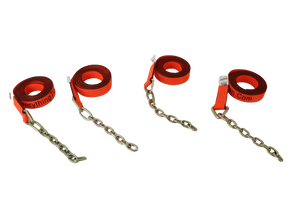 8 Point Heavy Duty Orange TECNIC 18 ft Strap Kit for Rollback/Flatbed Tie Downs with 12" Chain Tail