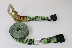 2" x 30' Green Camo Ratchet Strap with Flat Hook | 3,333lb WLL