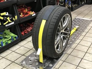 2" x 11' Yellow Ratchet 3 Point Wheel Strap with Low Pro Sleeve (Wire Hook)
