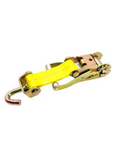 Load image into Gallery viewer, 2&quot; x 11&#39; Yellow Ratchet 3 Point Wheel Strap with 3 Rubber Tread Grabs (Swivel J)
