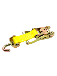 2" x 11' Yellow Ratchet 3 Point Wheel Strap with 3 Rubber Tread Grabs (Swivel J)