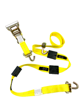 Load image into Gallery viewer, 2&quot; x 11&#39; Yellow Ratchet 3 Point Wheel Strap with 3 Rubber Tread Grabs (Swivel J)

