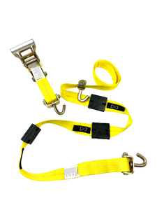 2" x 11' Yellow Ratchet 3 Point Wheel Strap with 3 Rubber Tread Grabs (Swivel J)